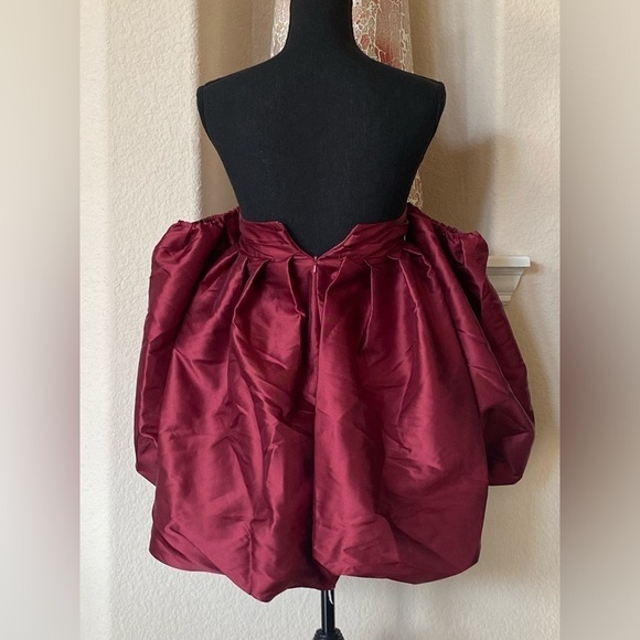 ASOS LUXE Bubble Babydoll Off-shoulder Satin Mini Dress Deep Red/Burgundy Size 2 - Picture 10 of 14